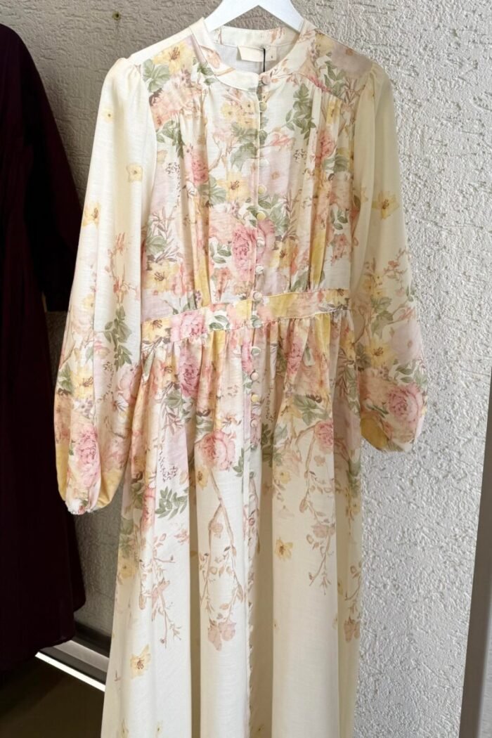 Keten Floral Elbise - Görsel 7