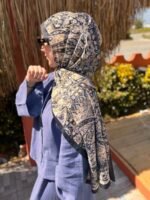 Etnik Desenli Lacivert Şal