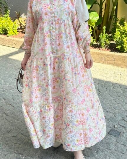 Desenli Uzun Flower Elbise