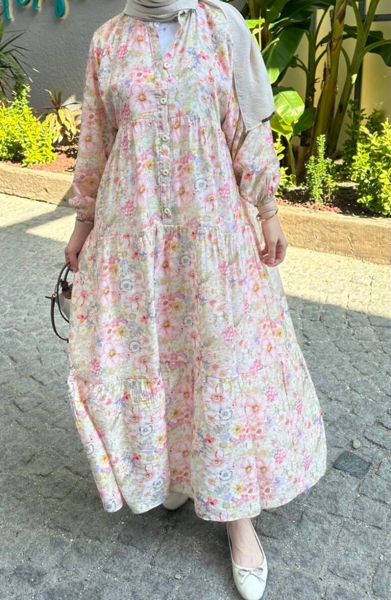 Desenli Uzun Flower Elbise