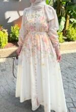 Keten Floral Elbise - Görsel 5