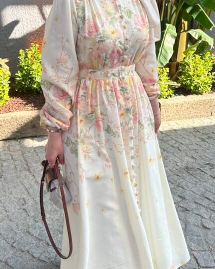 Keten Floral Elbise