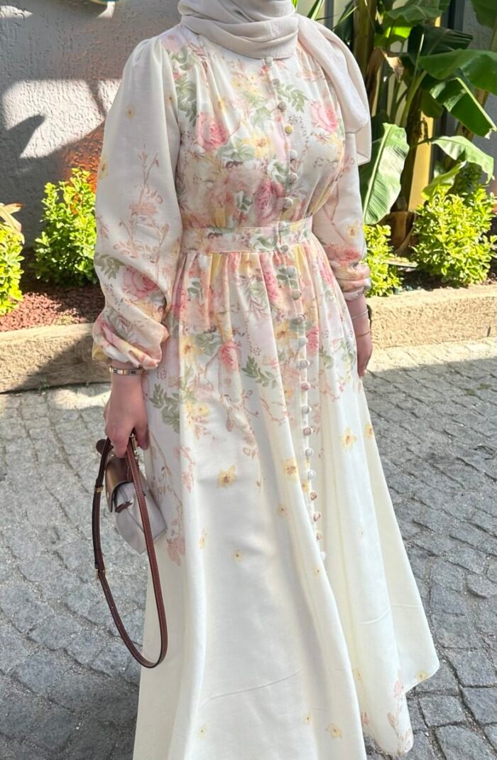 Keten Floral Elbise