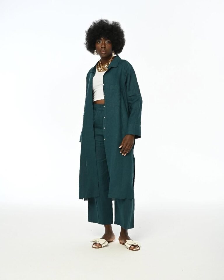 Petrol Rengi Keten Gömlek Kap